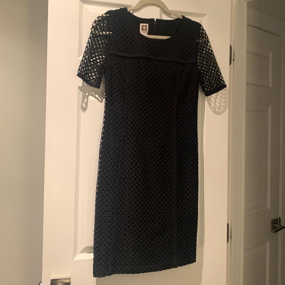 Anne Klein short sleeve black mesh net sheath cocktail dress size 2